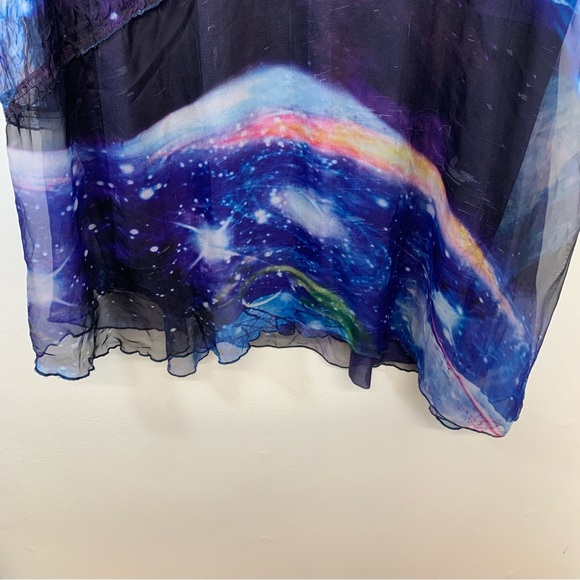 Jerry T Bouse Top Woman 3X  Purple Celestial Print Sheer Lined Flare Sleeve Boho - Picture 3 of 9